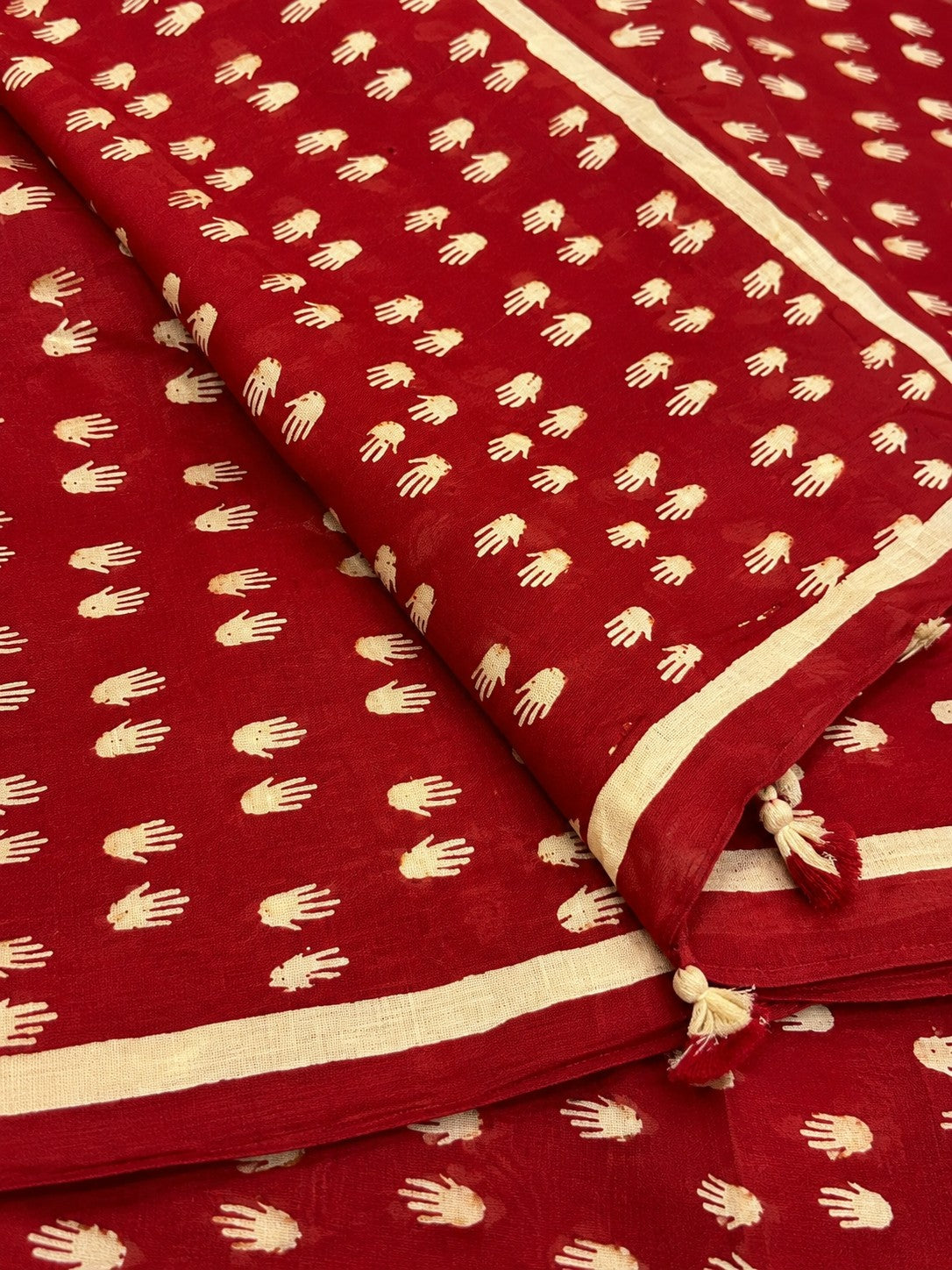 Crimson Red Handblock Print Cotton Stole