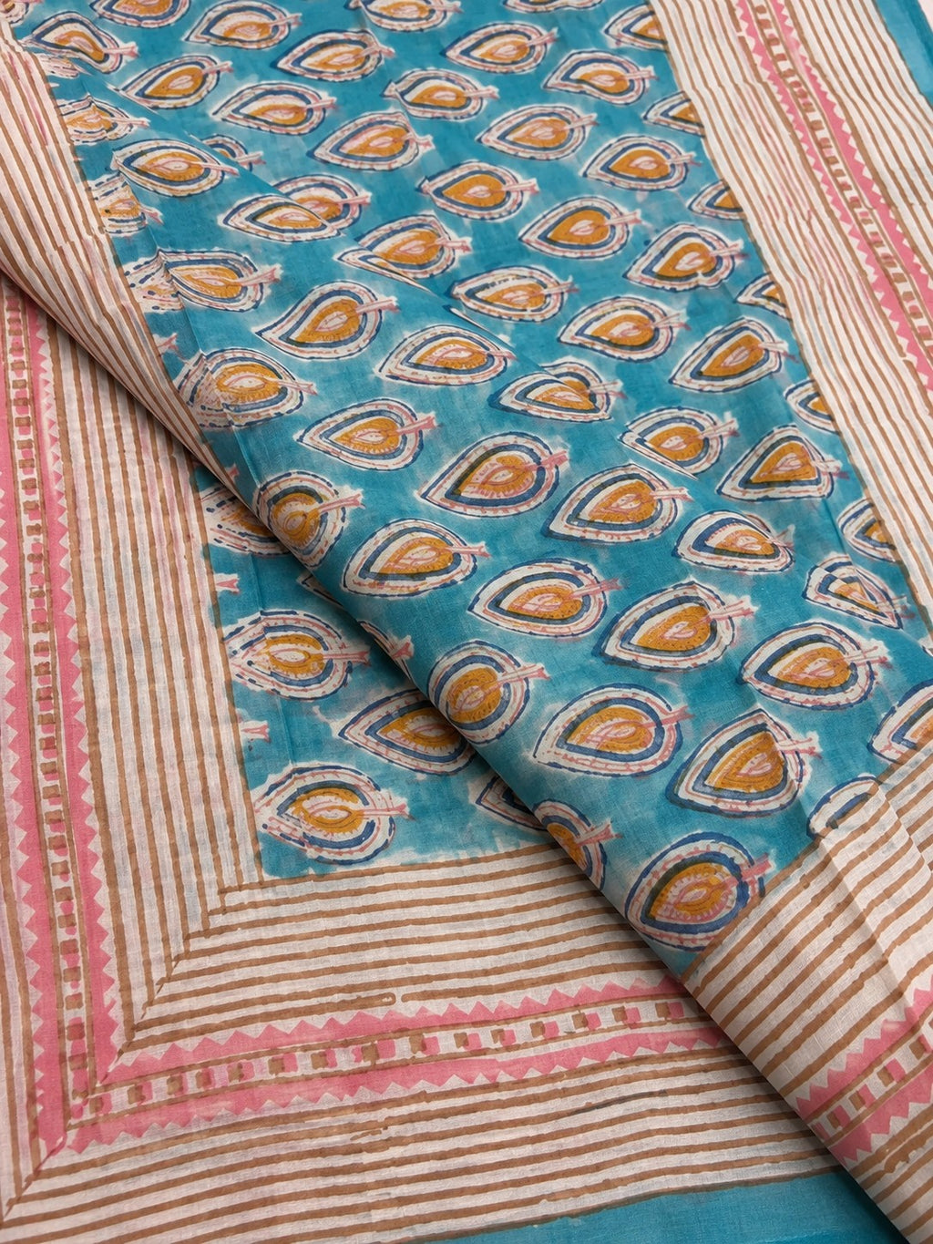 Sky Blue Paisley Block Print Stole