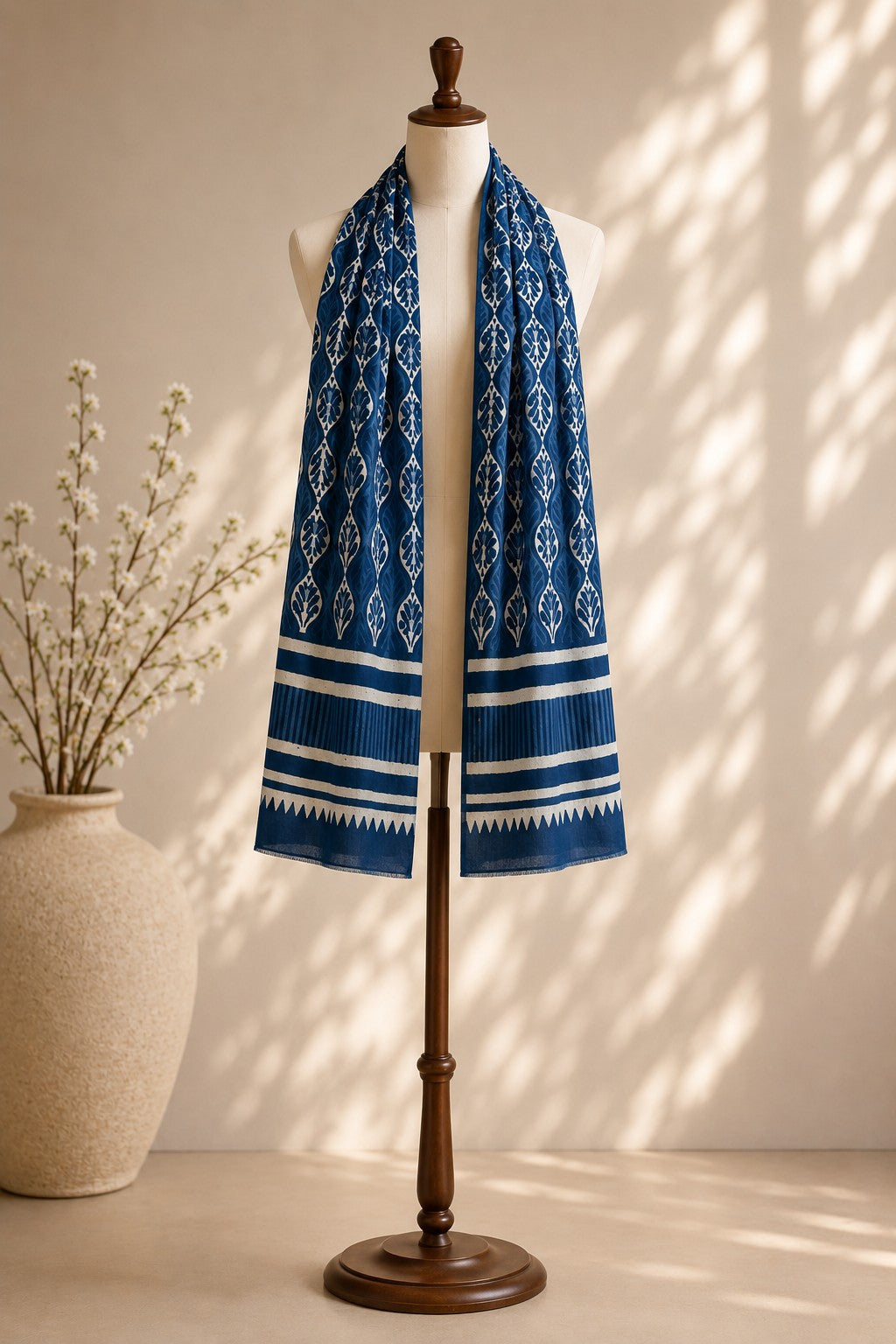 Indigo Bagru Block Print Cotton Stole