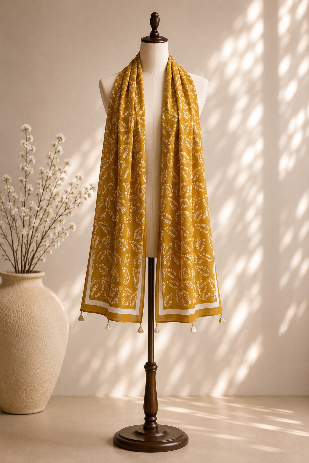 Mustard Leaf Block Print Stole