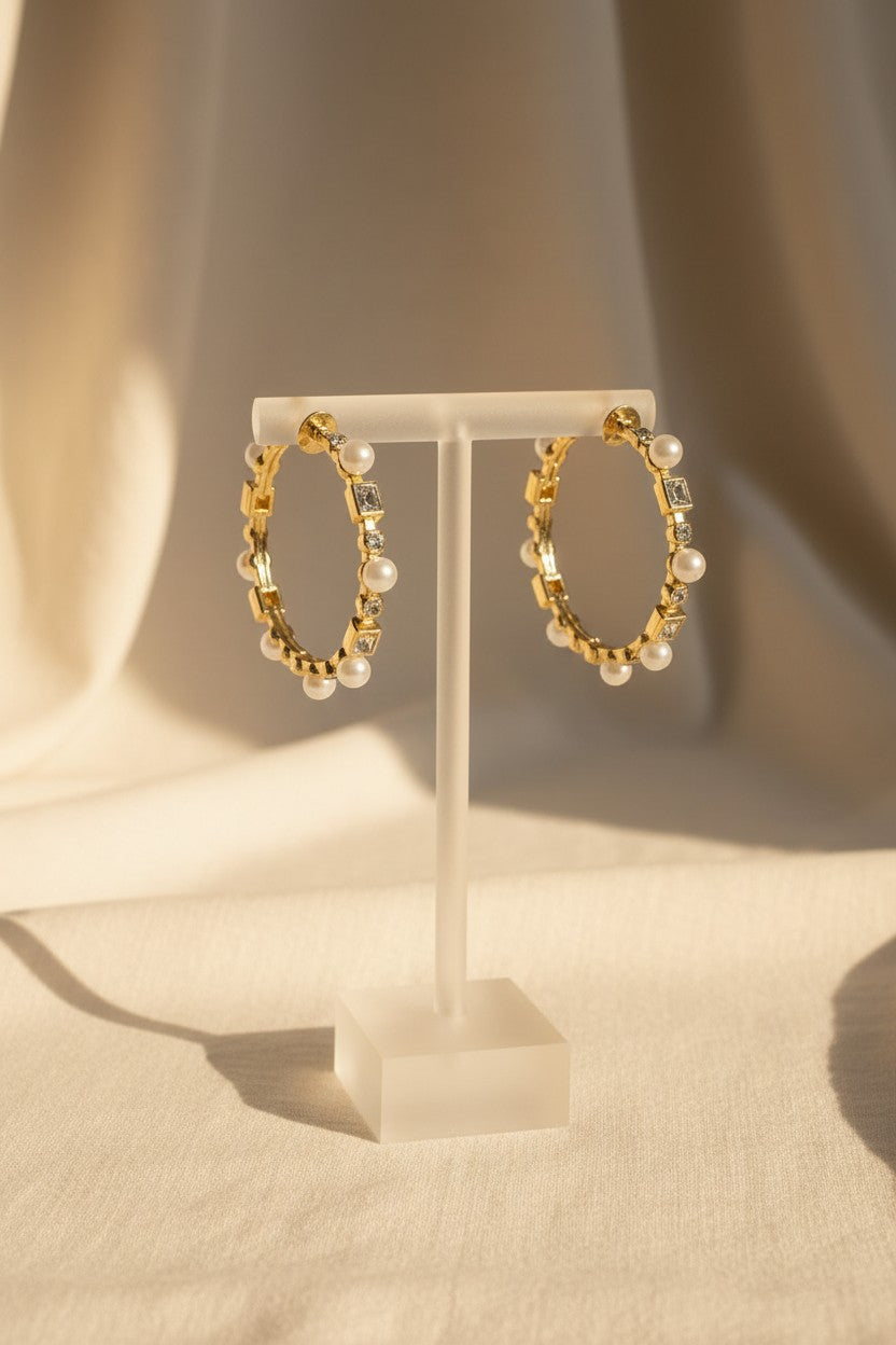 Moti Crystal Pearl Hoop Earrings