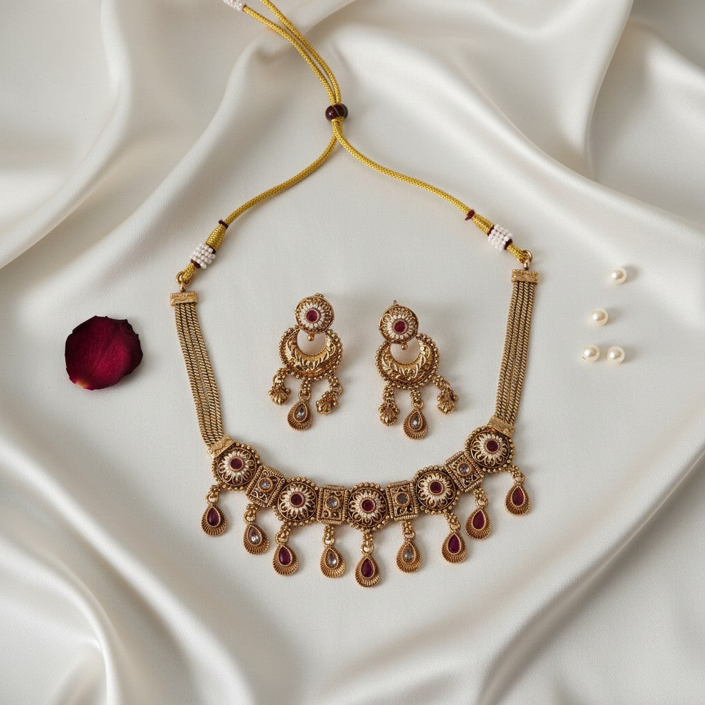 Antique Gold Medallion Necklace Set