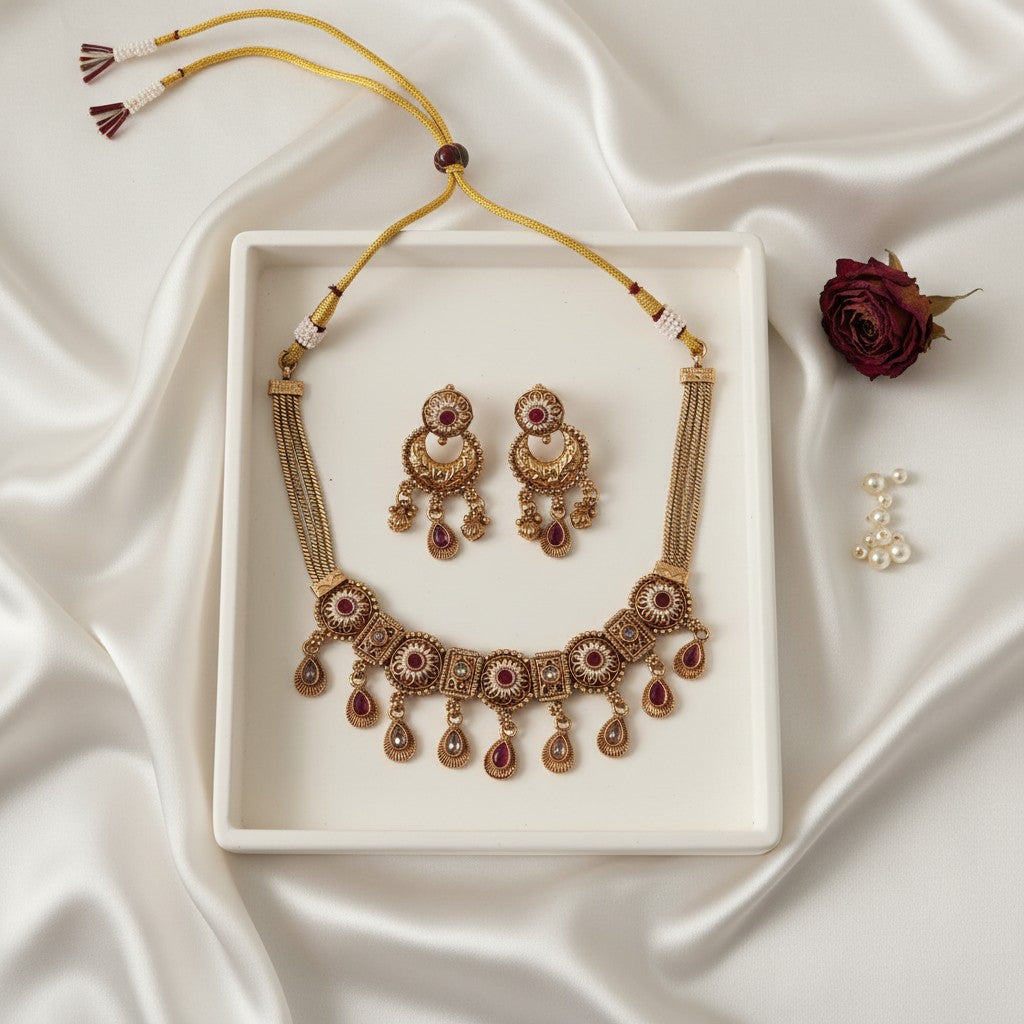 Antique Gold Medallion Necklace Set
