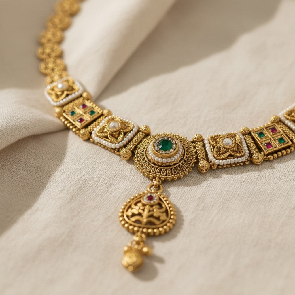 Antique Kundan Dome Jhumki Necklace Set