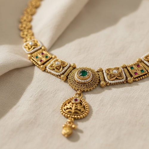 Antique Kundan Dome Jhumki Necklace Set