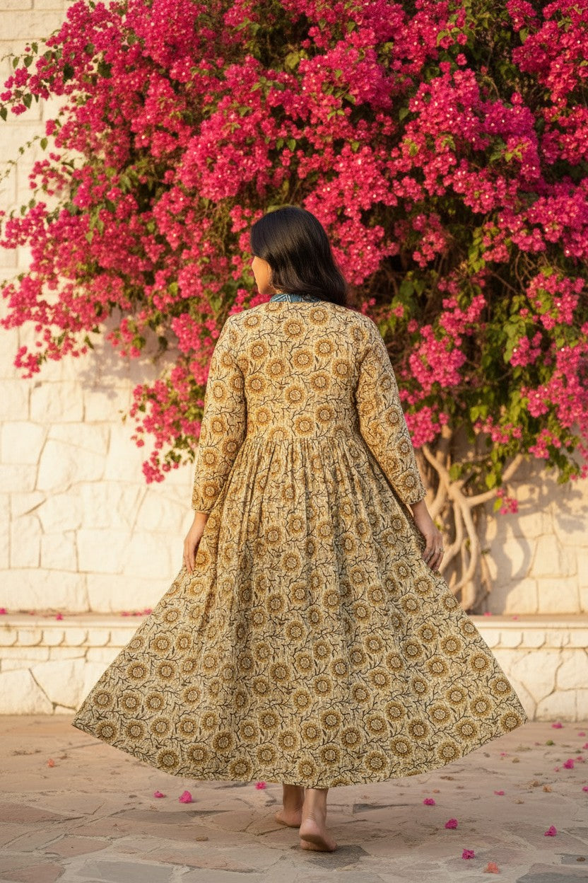 Bagru Block Print Double-Layer Maxi Dress