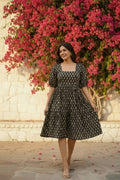Midnight Bloom Block-Print Cotton Mini Dress