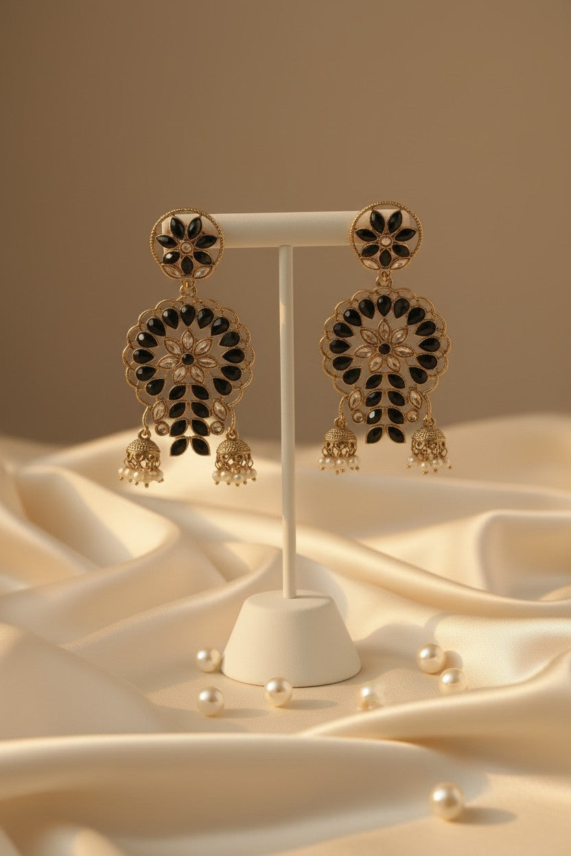 Black Kundan Chandbali Earrings