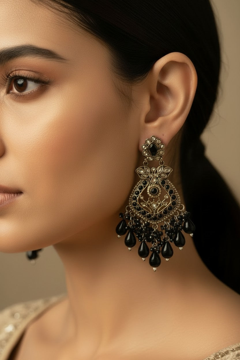 Black Kundan Chandbali Earrings