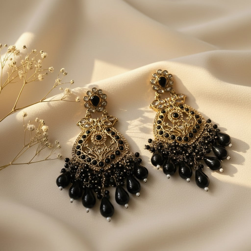 Black Kundan Chandbali Earrings