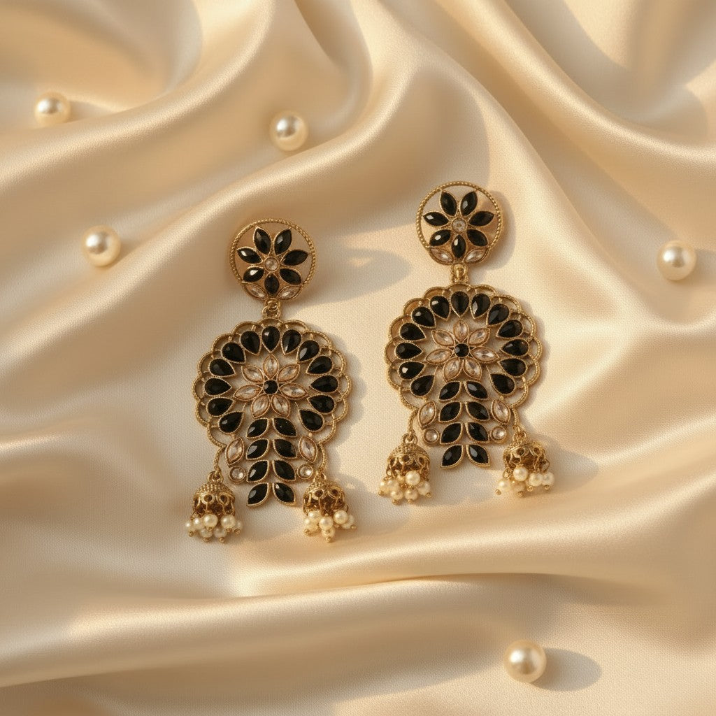 Black Kundan Chandbali Earrings