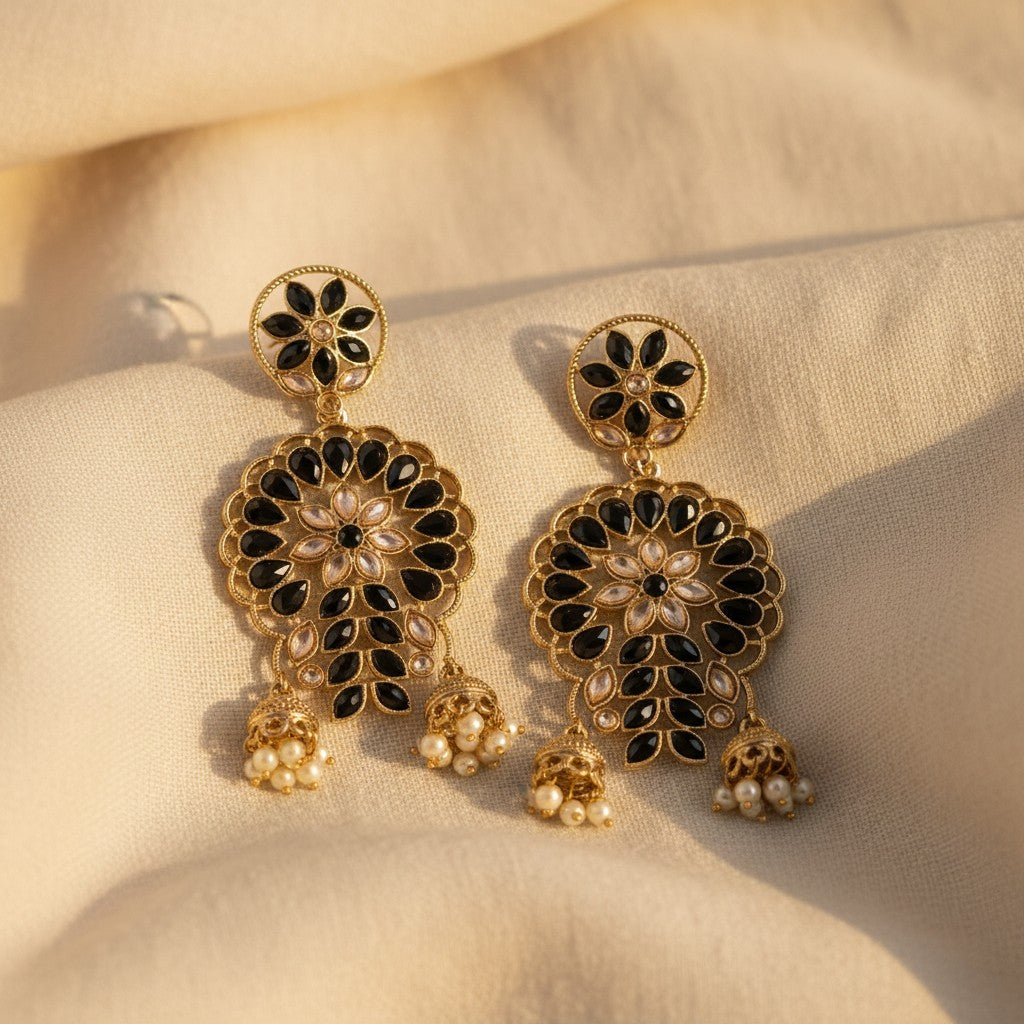 Black Kundan Chandbali Earrings