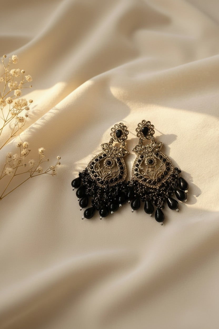 Black Kundan Chandbali Earrings
