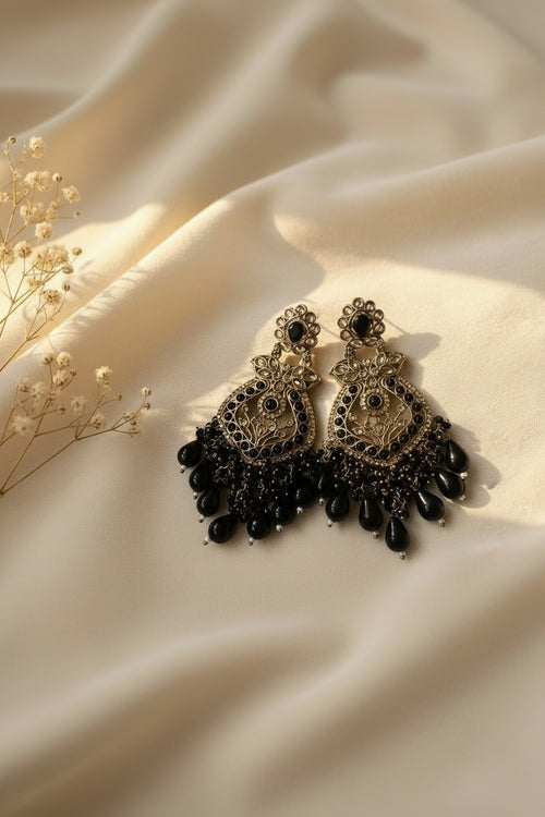 Black Kundan Chandbali Earrings