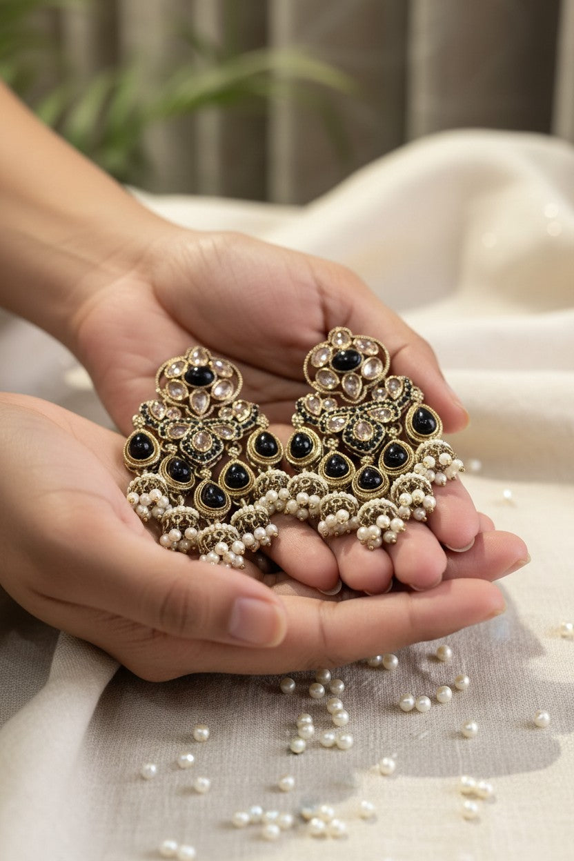 Midnight Pearl Chandelier Earrings