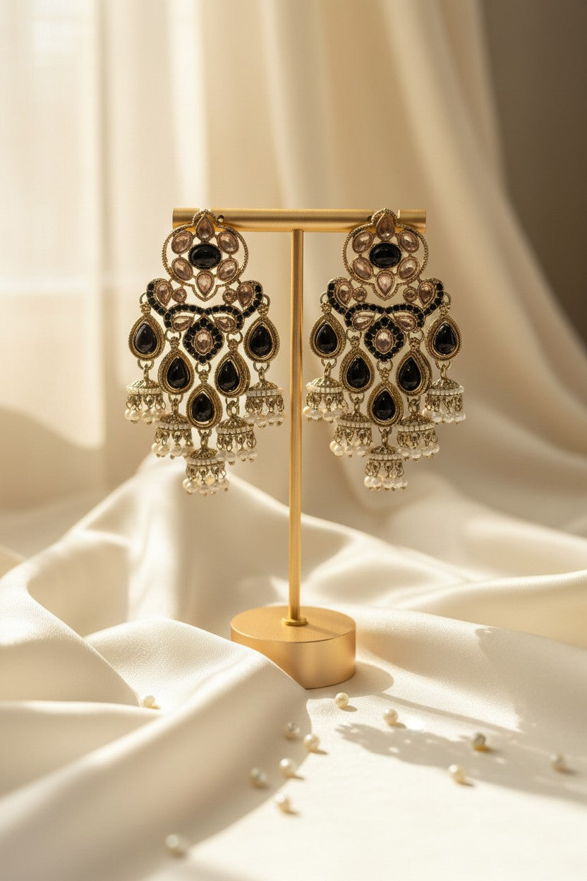 Midnight Pearl Chandelier Earrings