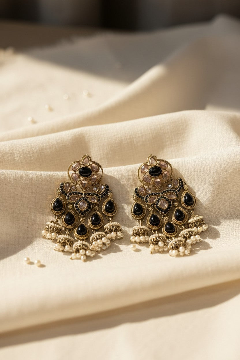 Midnight Pearl Chandelier Earrings