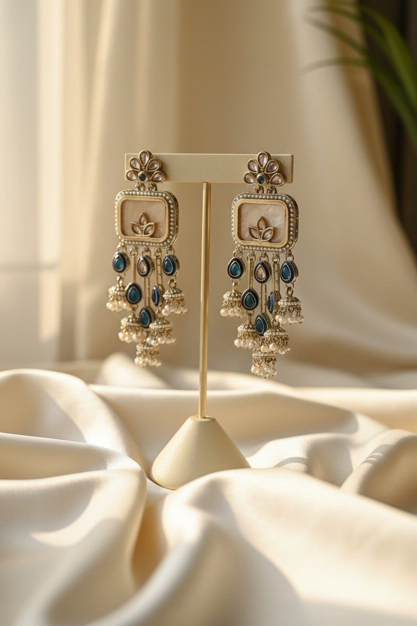 Blue Gemstone Pearl Dangle Earrings