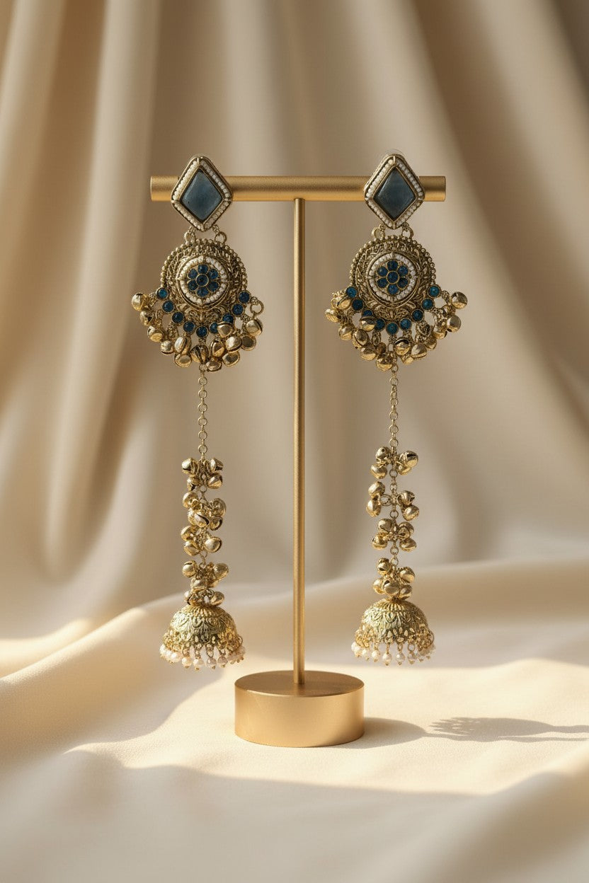 Blue Stone Kundan Chandbali Earrings