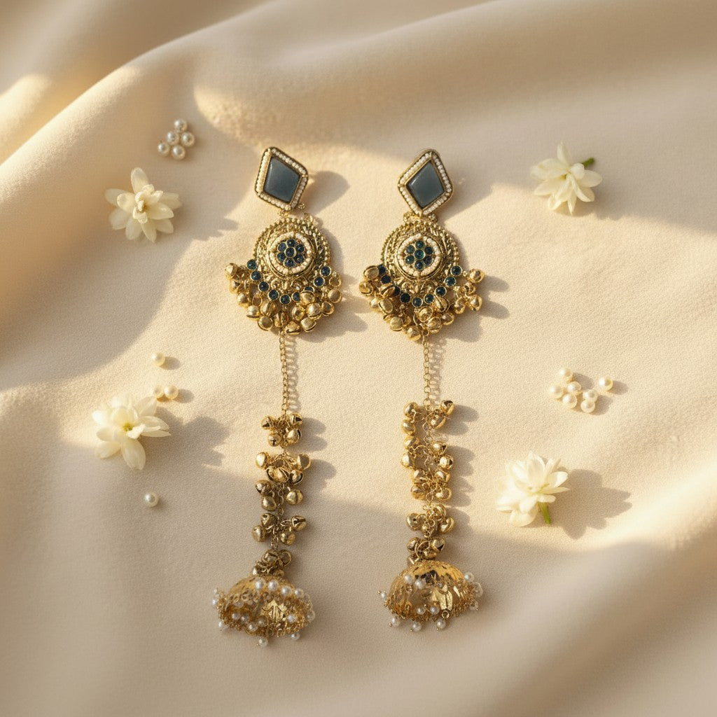 Blue Stone Kundan Chandbali Earrings
