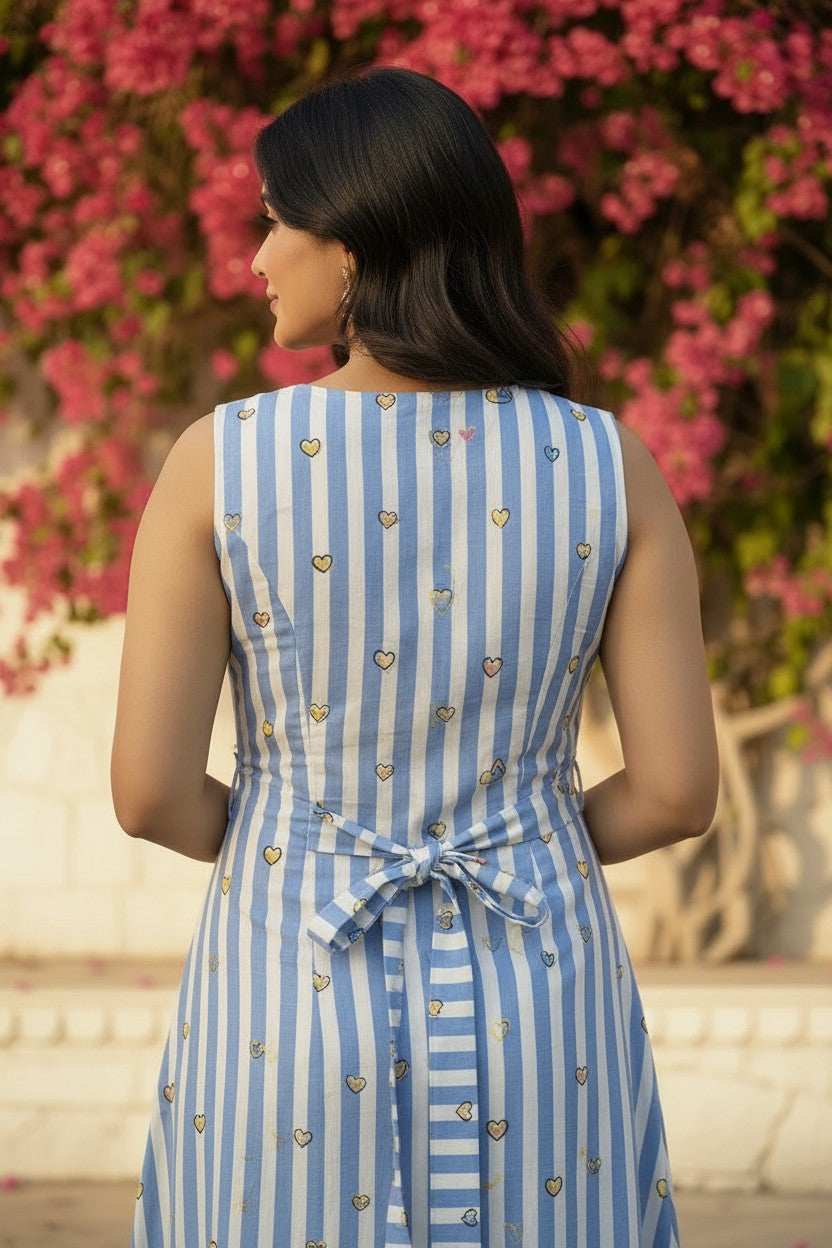Blue Stripe Heart Motif Maxi Dress