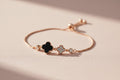 Black Onyx Clover Luck Rose Gold Bracelet
