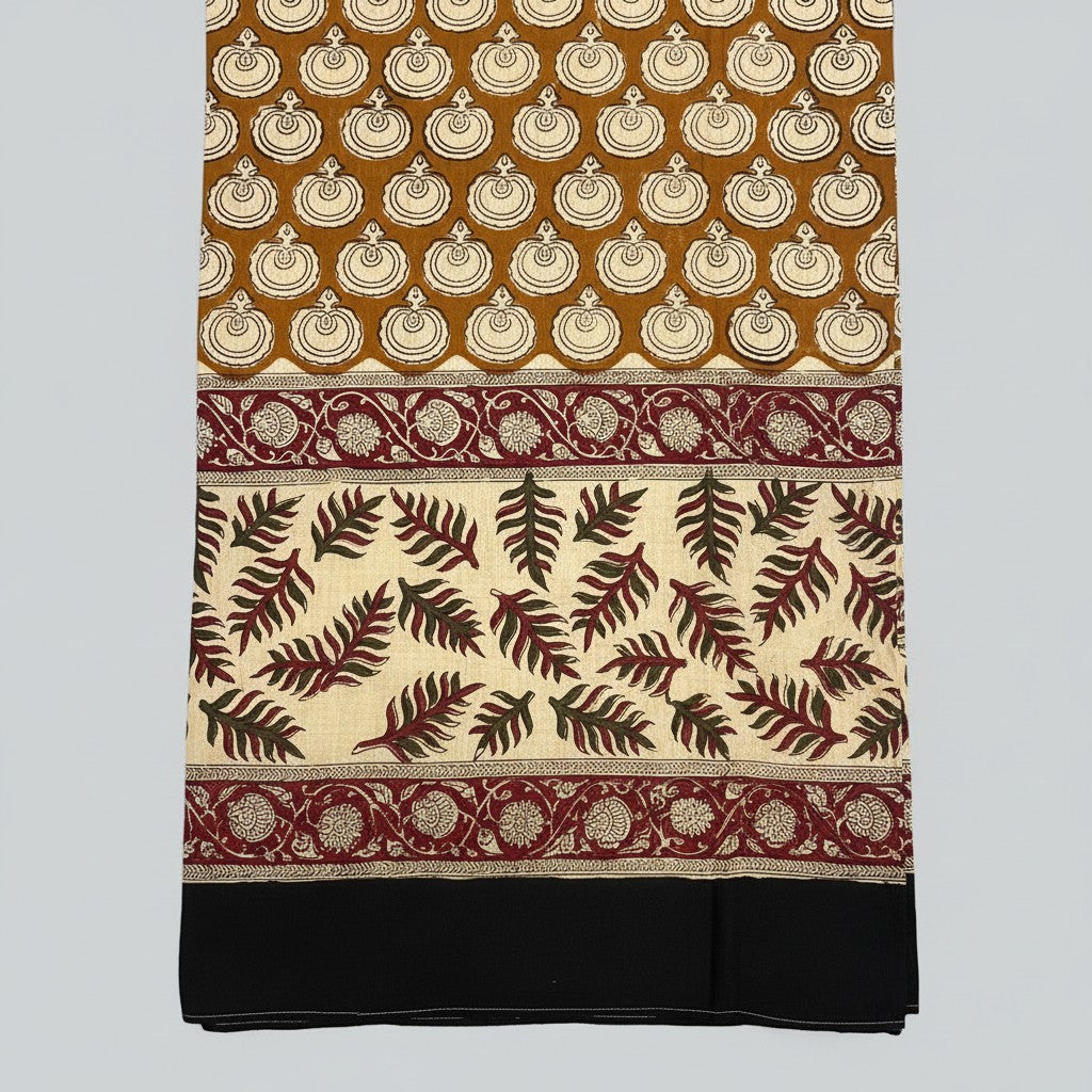 Mustard Kalash & Fern Block Print Stole