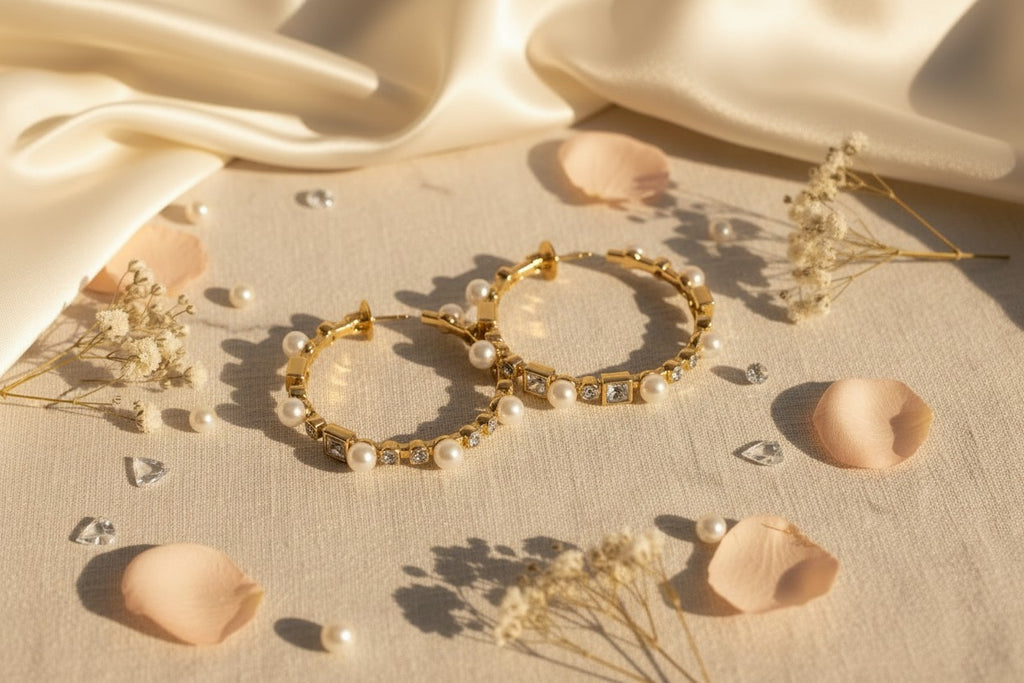 Moti Crystal Pearl Hoop Earrings