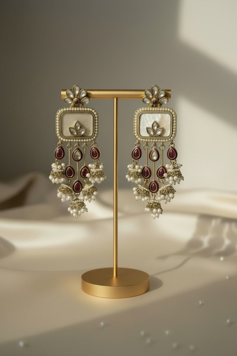 Ruby Blossom Pearl Earrings