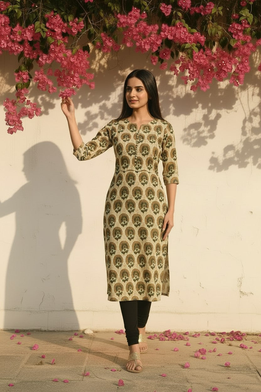 Peacock Medallion Bagru Block-Print Cotton Kurti