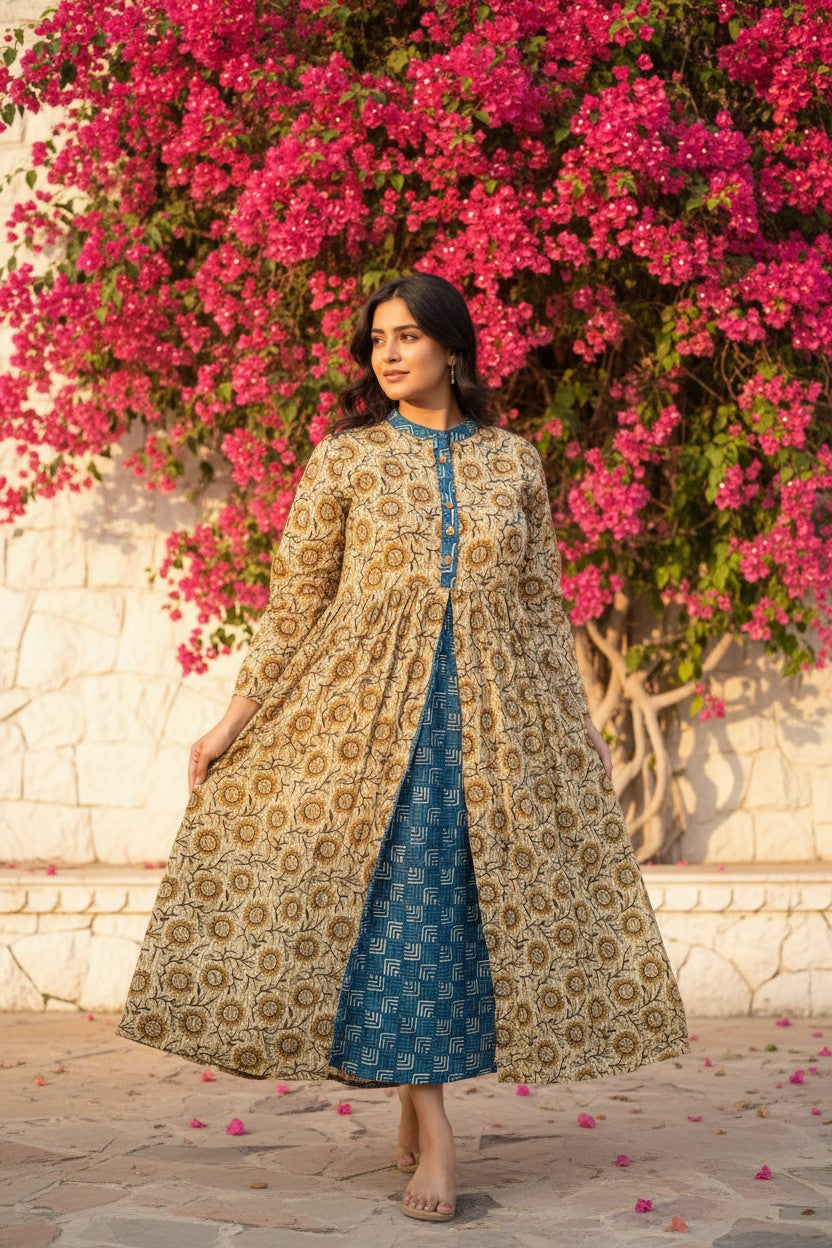 Bagru Block Print Double-Layer Maxi Dress