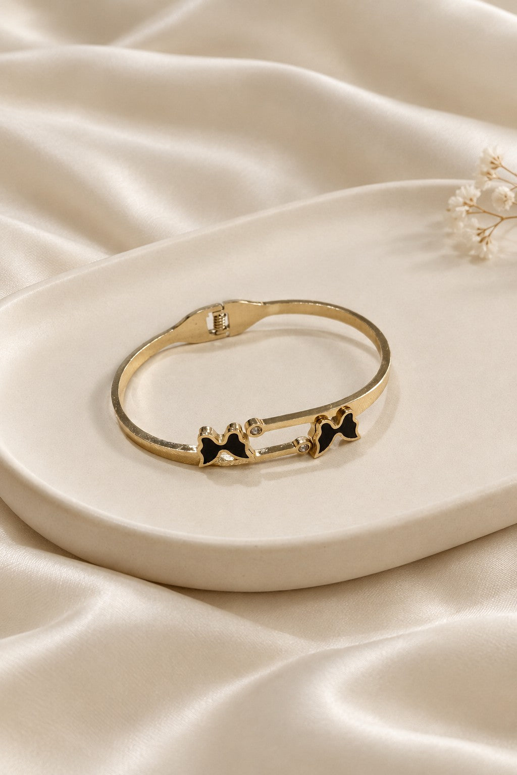 Black Enamel Bow Open Bangle