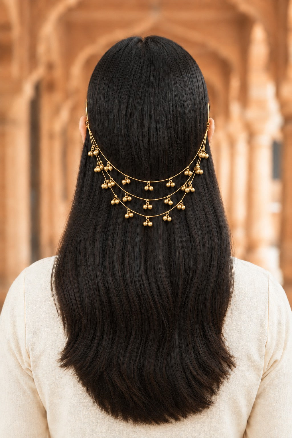 Ghungroo Ear Chain — Triple Layer Hair Ear Cuff