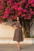 Chocolate Brown Bagru Block Print Midi Dress