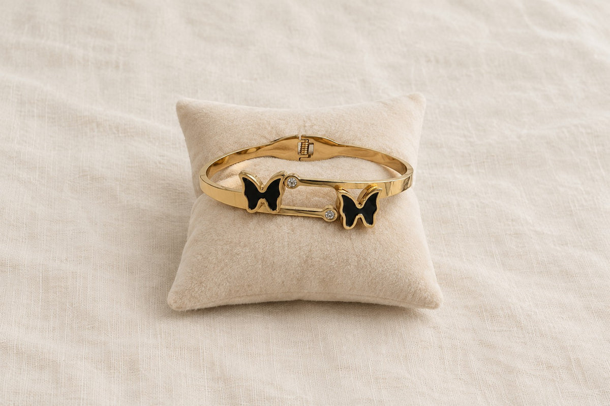 Black Enamel Bow Open Bangle