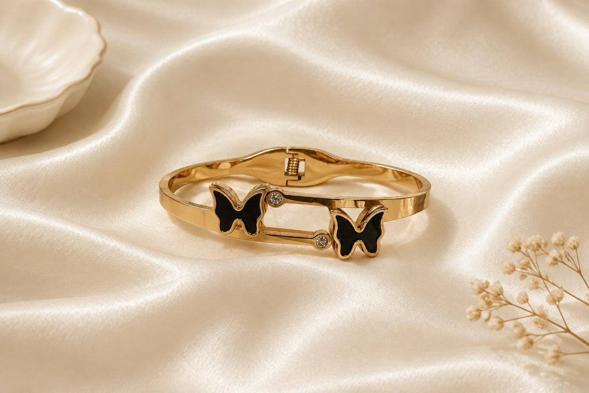Black Enamel Bow Open Bangle
