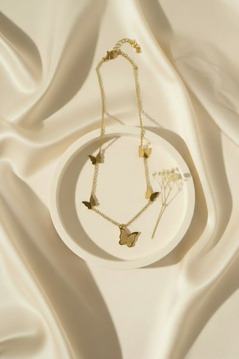 Gold Butterfly Cascade Pendant Necklace