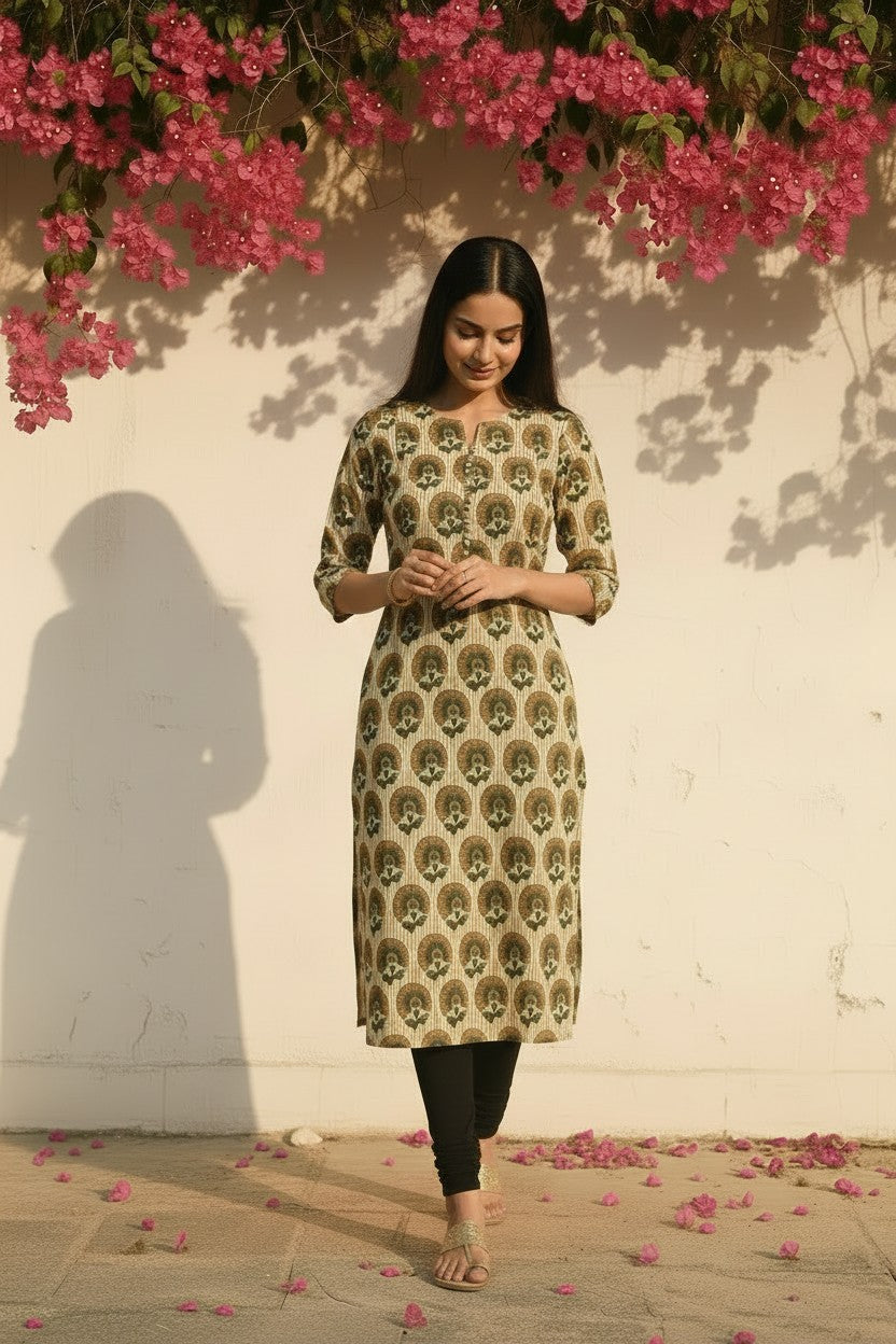 Peacock Medallion Bagru Block-Print Cotton Kurti