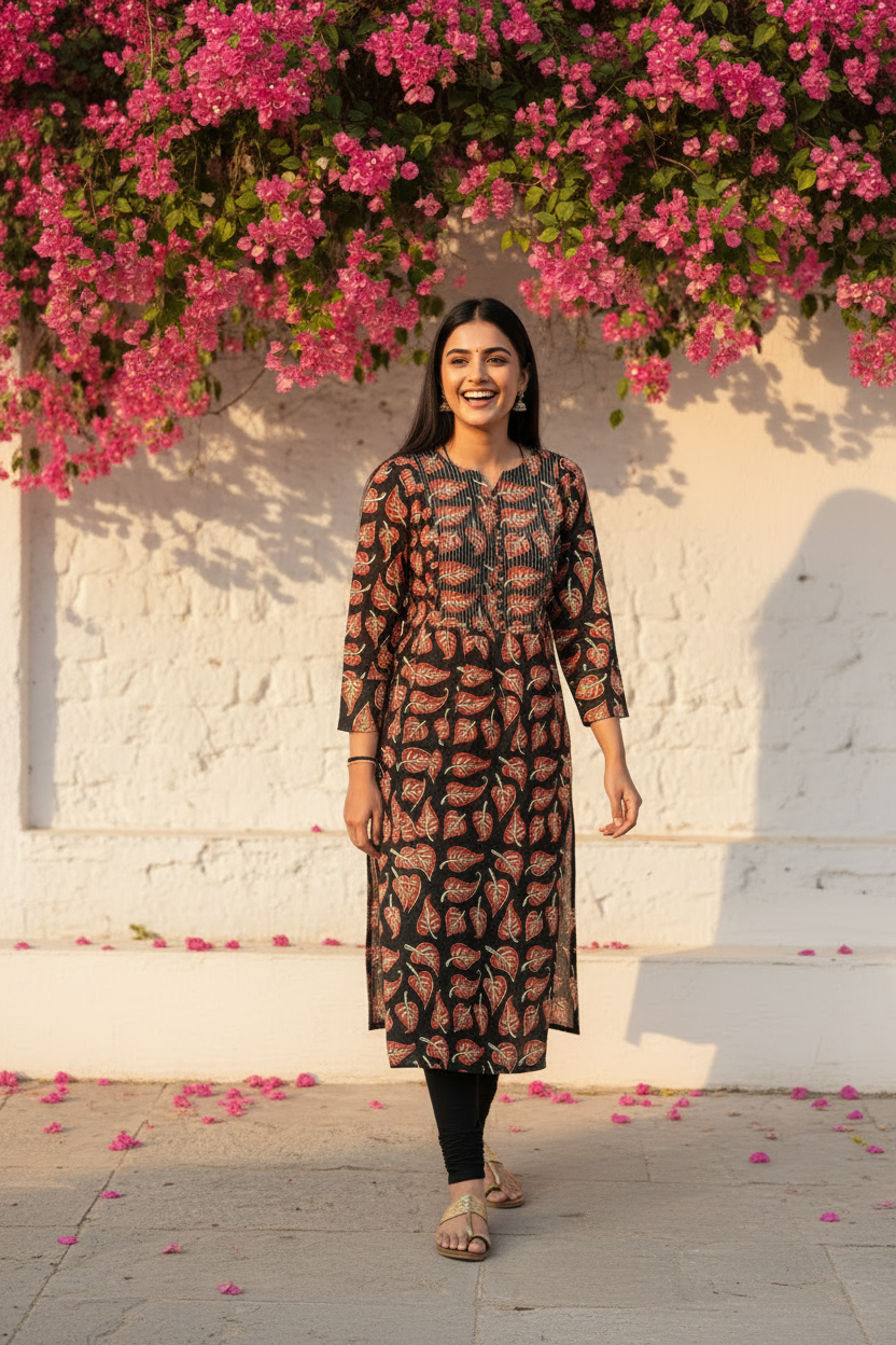 Bagru Hand Block Kantha A-Line Kurti