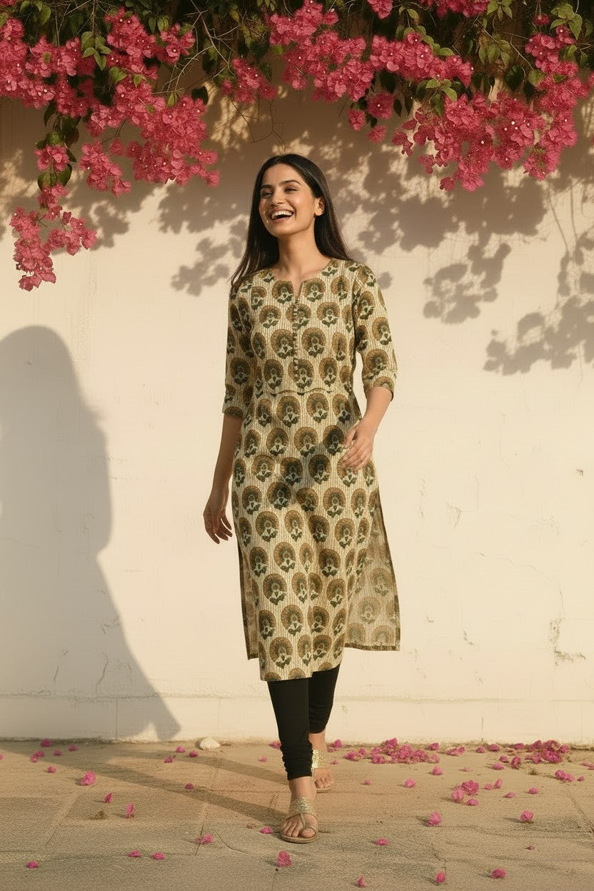 Peacock Medallion Bagru Block-Print Cotton Kurti