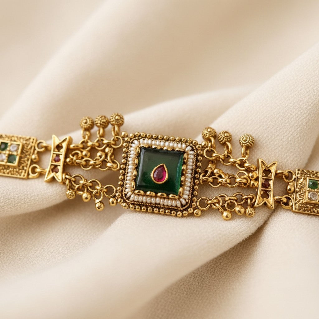 Emerald & Crimson Glass Crystal Bracelet