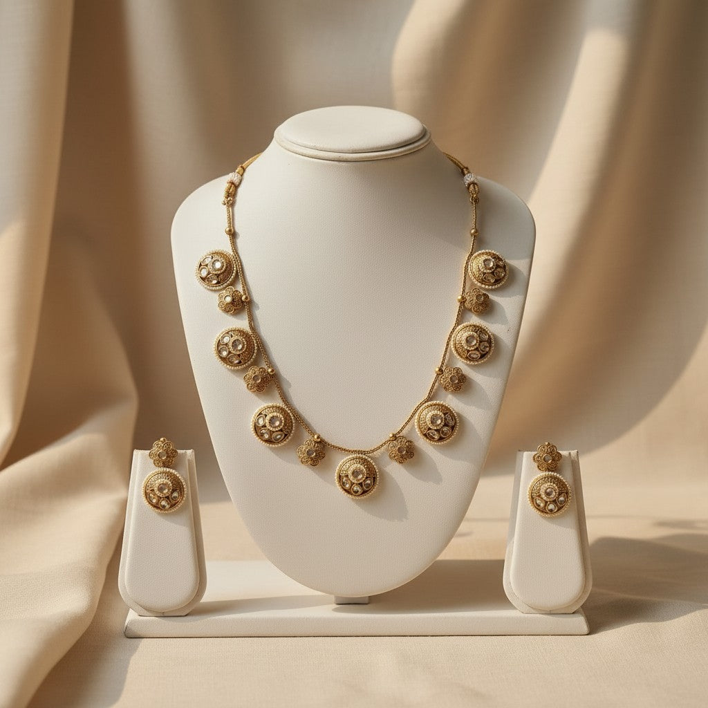 Antique Gold Polki Coin Necklace Set