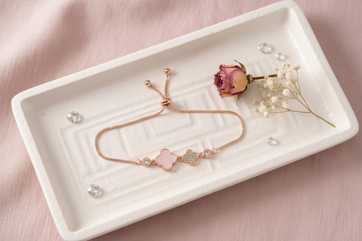 Pink Shell & Pave Crystal Charms Bracelet