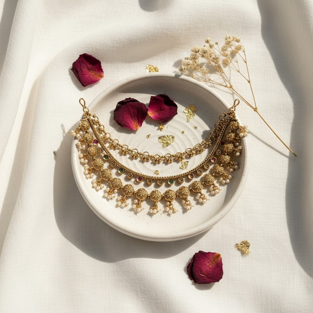 Pushpa Antique Gold Bahubali Ear Chain