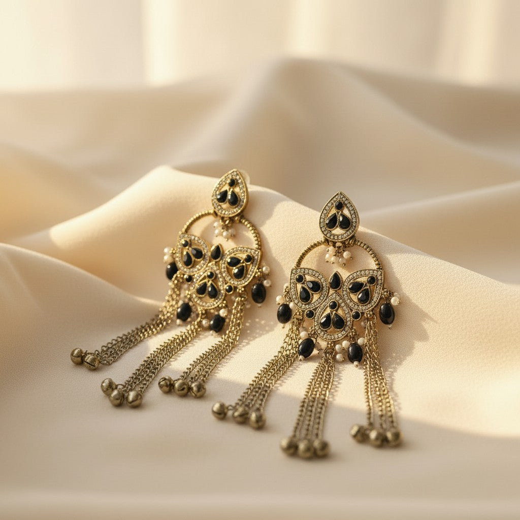 Black Onyx Ghungroo Chandbalis