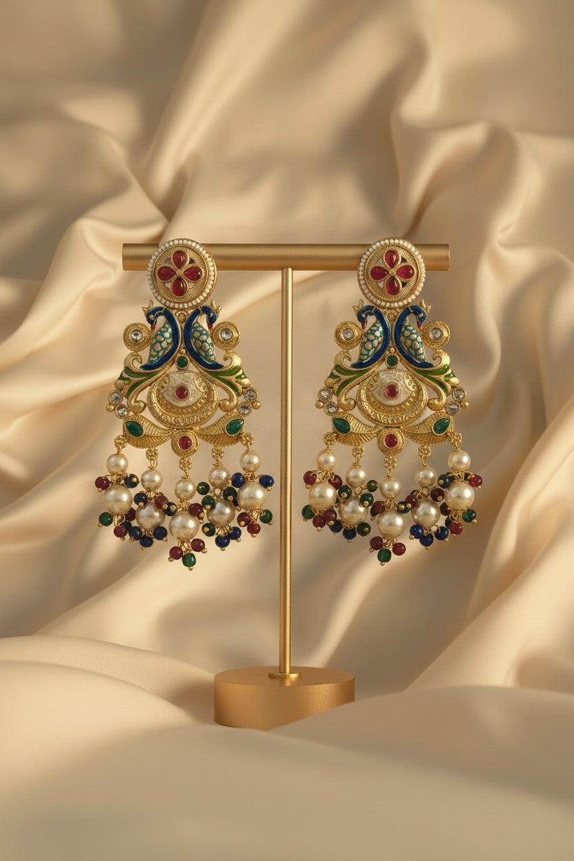 Royal Peacock Meenakari Chandbali Earrings