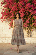 Checks & Charm Block Print Cotton Midi Dress