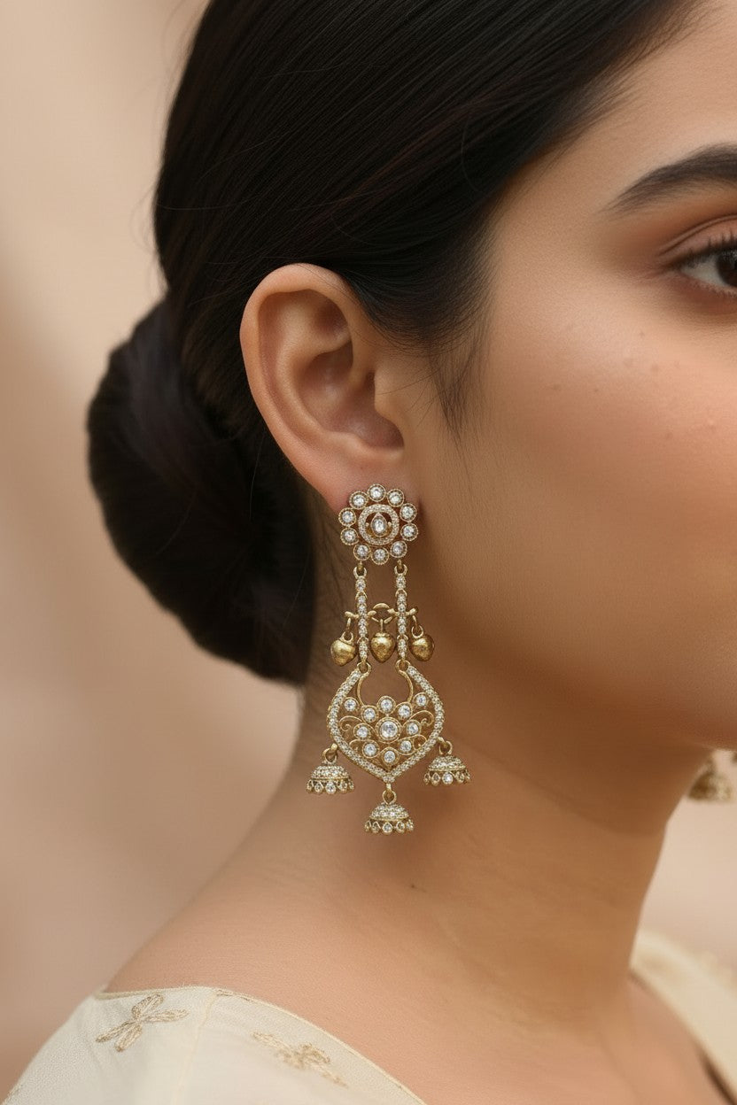 Antique Gold Chandelier Ghungroo Earrings