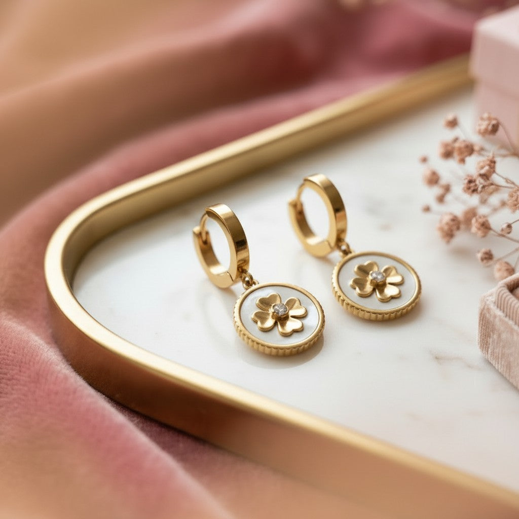 Clover Disc Hoop Earrings