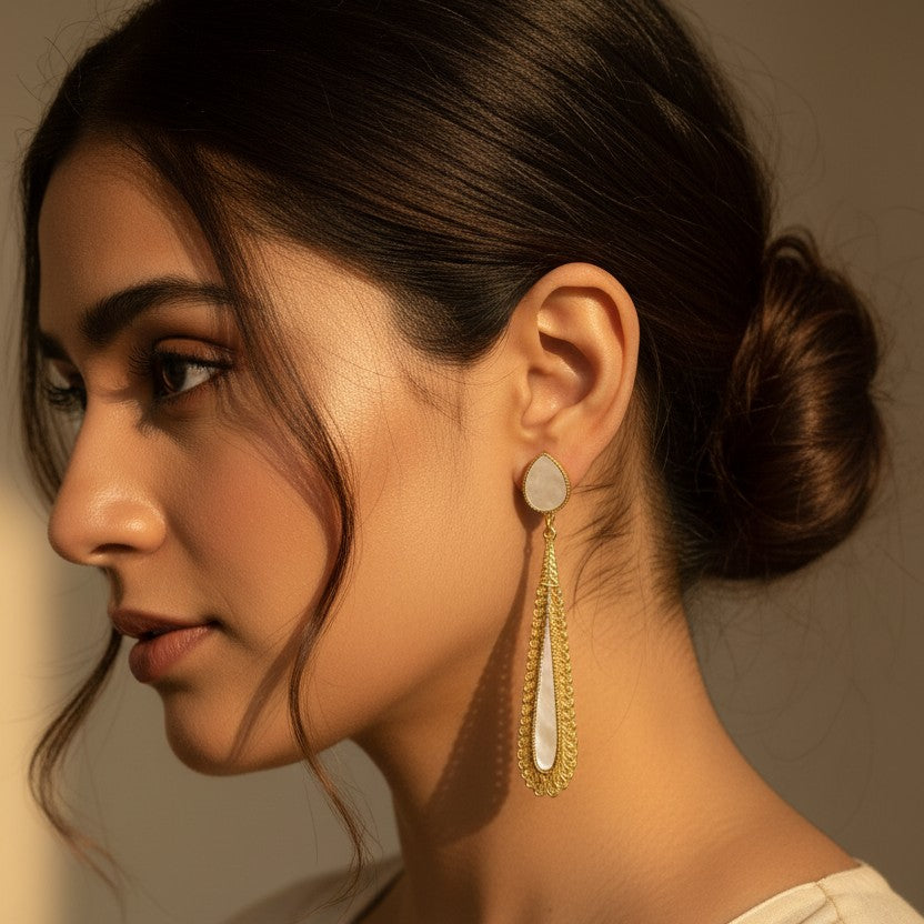 Zara Gold Braided Filigree Pearl Teardrop Earrings